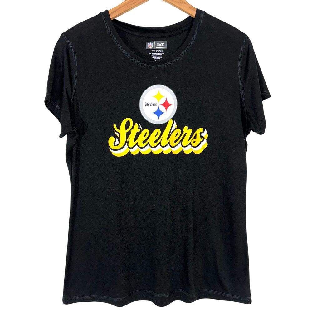 NFL Pittsburg Steelers Team Apparel Womens Black Short Sleeve T-Shirt Size L